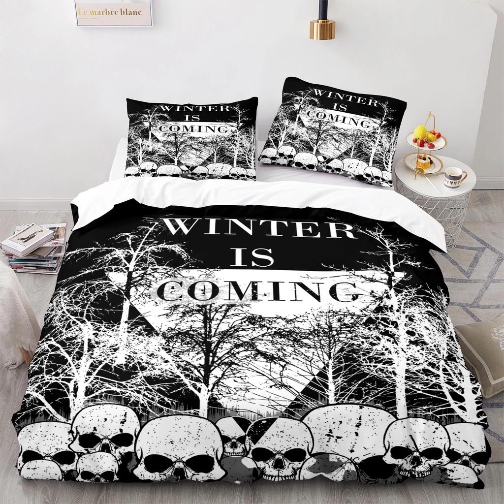 Skull King Queen Bettbezug Gothic Skelett Bettwäsche Set für Erwachsene Jugendliche Personalisiert Halloween Knochen Polyester Steppdeckenbezug