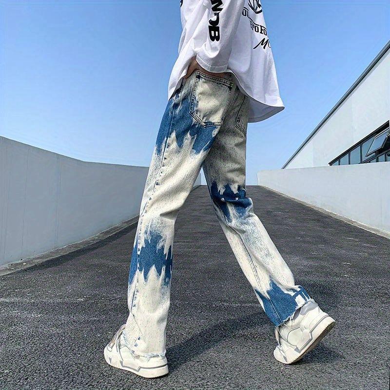 Pánské hip-hopový vzor kravata barvené džíny móda ležérní kalhoty korejské pouliční kalhoty volné pánské kalhoty nadměrné velikosti