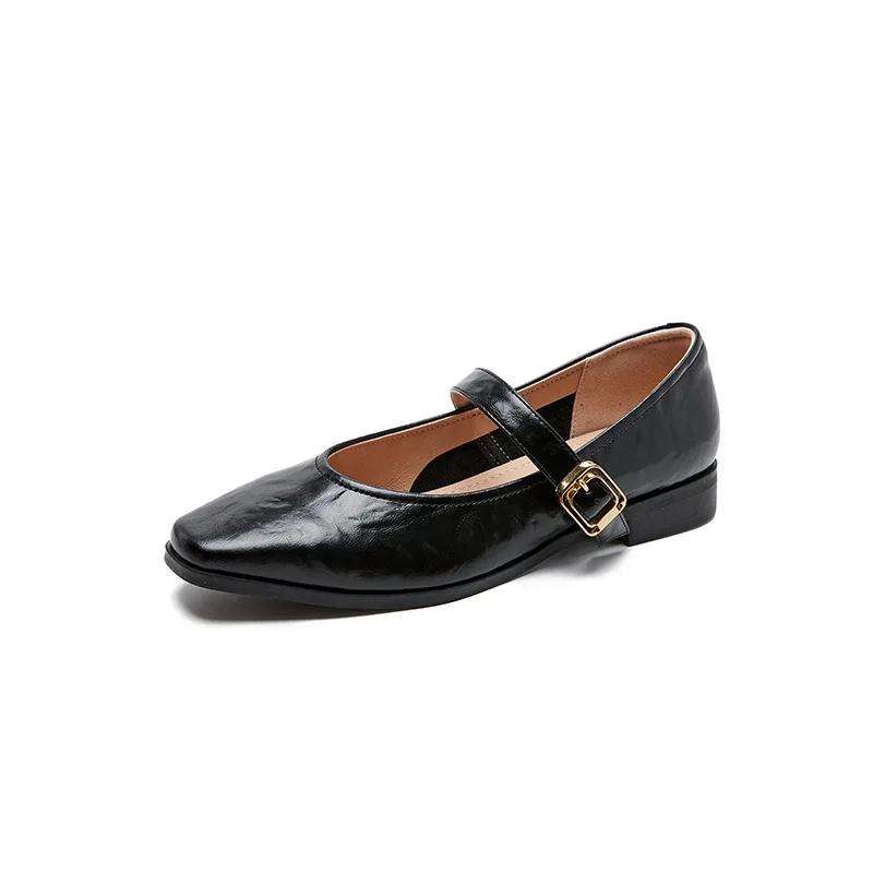 Fashion Mary Jane Women's Shoes Spring Autumn French Casual Shoe Womens Retro Single Buckle with Shallow Mouth Round Toe Low Order Shoes