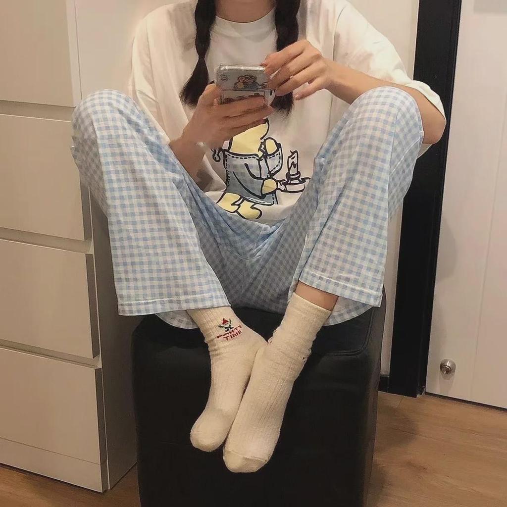 Women's Casual Plaid Trousers: Lightweight, Loose-Fit Pajama Pants for Spring & Summer, Ideal for Lounging or Wearing Outdoors