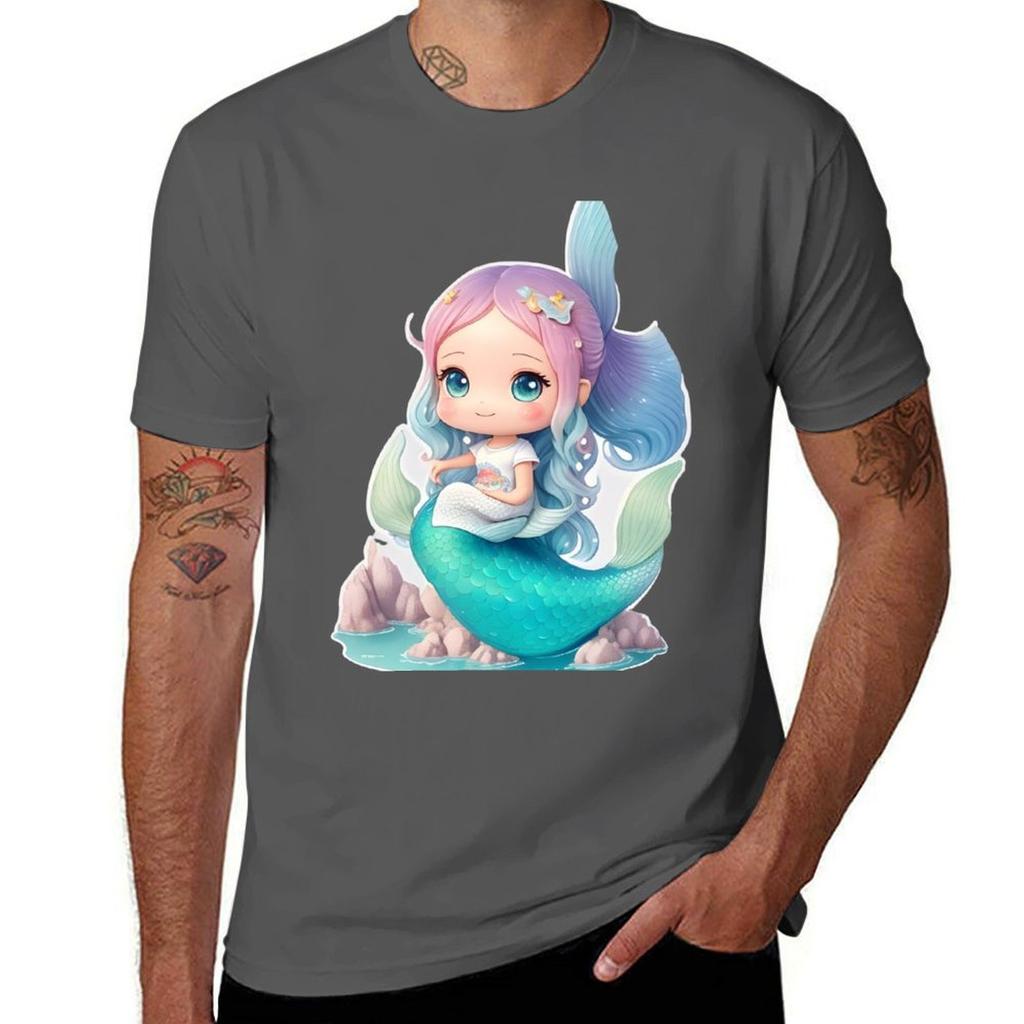 Playful Isometric Mermaid By The Sea Tshirt Work Wear Short Sleeve Tshirt