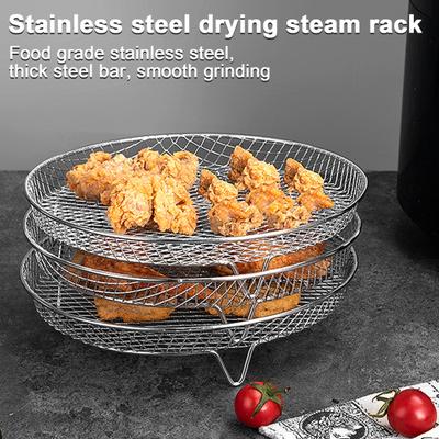 3-Layer Square Round Rectangle Air Fryer Rack Set Stainless Steel Dehydrator Rack with 4 Silicone Feet Anti-Scald Clip Stackable Air Fryer Accessories
