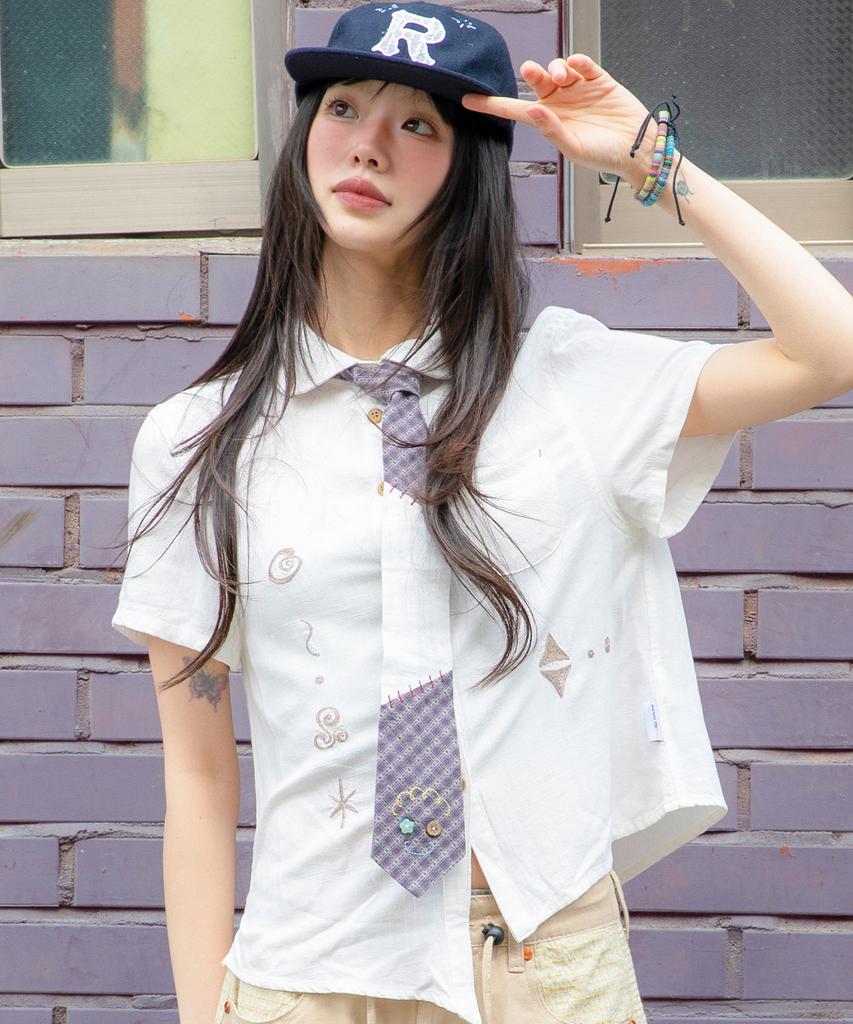 RuNaKi'Hu' Wxts013 Harappa Asymmetrical Short Sleeve Shirt (White)