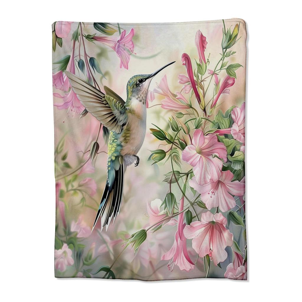 Hummingbird Series digital-printed polyester Bedroom velvet flannel cover blanket Fleece soft sofa cover blankets for beds