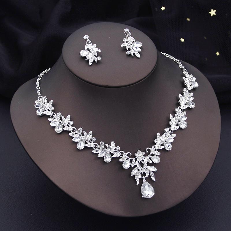 Luxury 3 Pcs Wedding Jewelry Sets for Women Dangle Earrings and Necklace Sets Bridal Costume Accessory