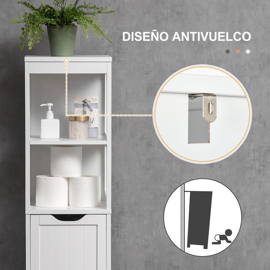 Narrow Floor Cabinet, Bathroom Cabinet with 3 Drawers and 2 Open Shelves, 30W x 30D x 141.6Hcm, White