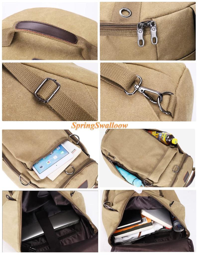 SpringSwalloow Outdoor Simple Canvas Boston Military Large Drum Size Simple Design Backpack, Bag, Style, Camping, Handbag, Capacity, Commuting, 30L,