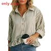 Womens Striped Blouse With Ruffle Hem And Print For Office Wear