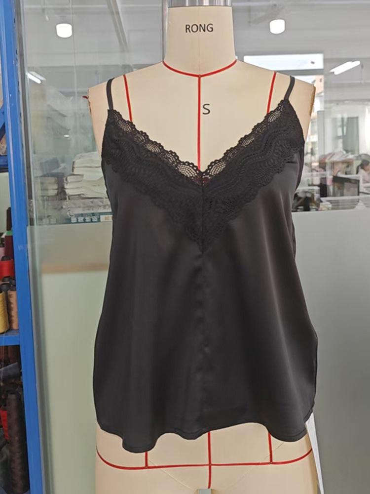 Summer 2026 Women's Casual Sexy Camisole with Lace Patchwork Satin Top