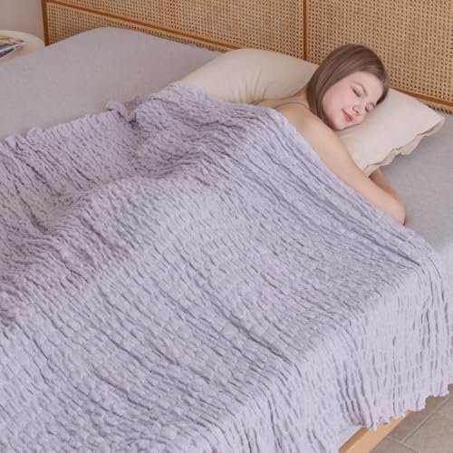 

[NERUS Authentic] Smart-i Towel Blanket, Crinkled Blanket, Gauze Blanket, Oren, 140x200cm, Thin, Machine Washable, Smoky Purple