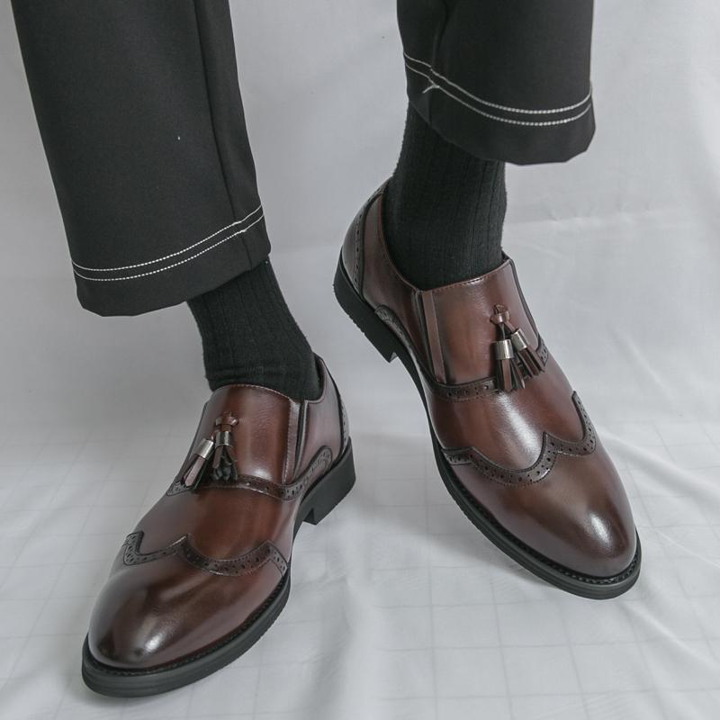 Men Loafers Leather Brogues Shoes Formal Business Wedding Dress Prom Black Shoes Large Size