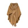 Womens Oversized Knit Cardigan Shawl Cape With Faux Fur Trim Elegant Lady Style Winter