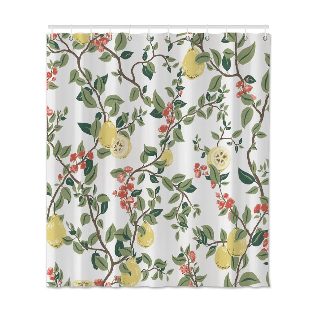 Flowers Leaves Printed Shower Curtain Waterproof Bathroom Shower Curtain With Hooks Polyester Fabric Bath Shower Curtain Decor