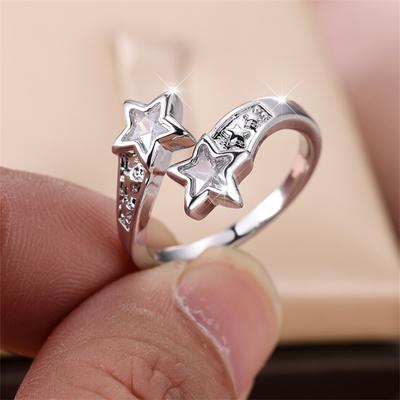 1 Pc Fashion Silvery Color Five-pointed Star Rings Engagement CZ Zircon Adjustable Rings Wedding Band Valentine's Day Gift