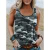Printed Camouflage Round Neck Womens Vest Basic Elastic Vest Casual