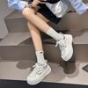 Leather platform women's spring new round head lace-up casual board shoes versatile height-increasing sports women's shoes