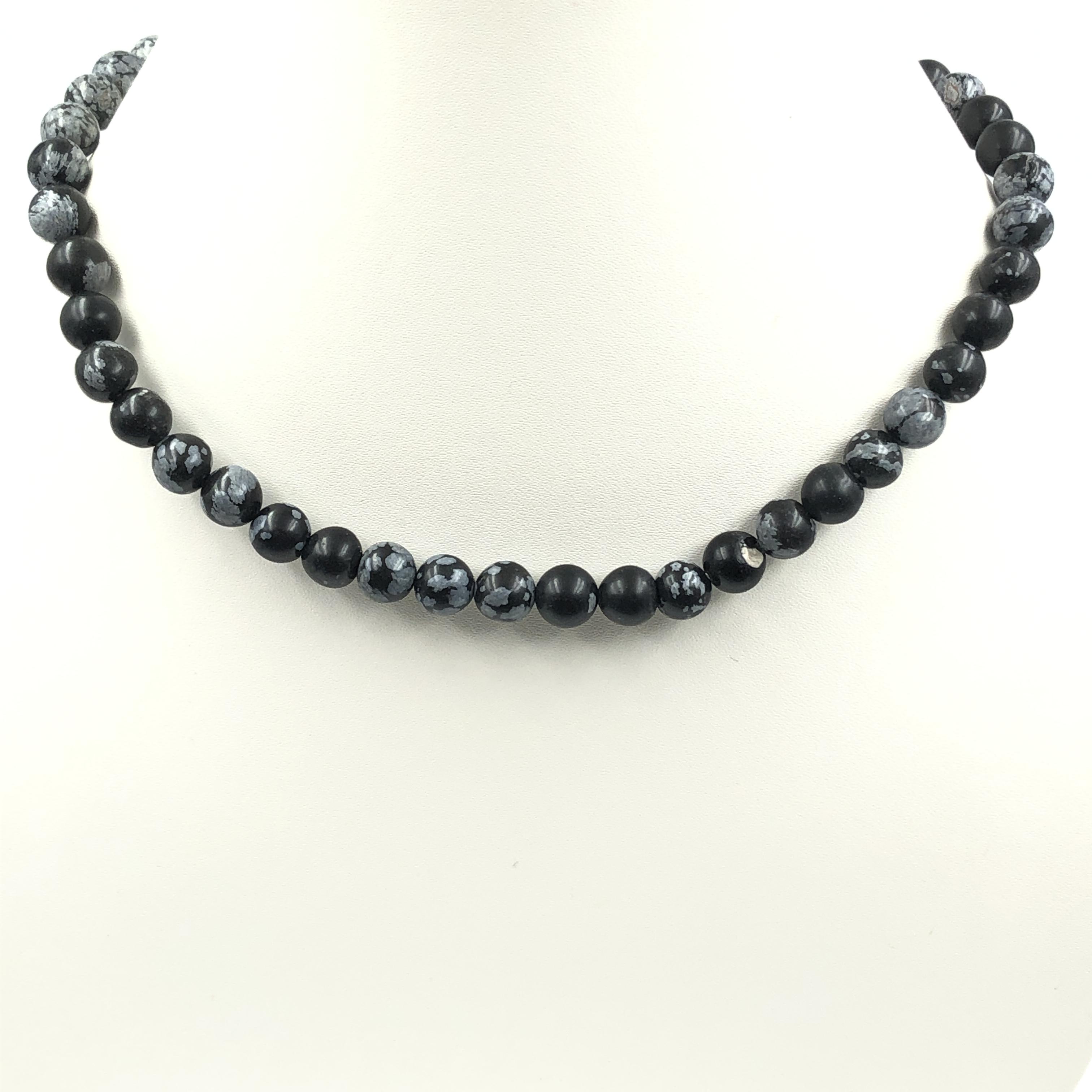 Ожерелье из натурального камня обсидиан «Снежинка», бусины ручной работы, 17-20 дюймов, Пасхальный подарок для нее 8BN-13
