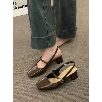 Coarse Heel Bag Head Sandals Women's New Spring and Summer Versatile Skirt Soft Sole One-word Buckle Mary Jane Single Shoes