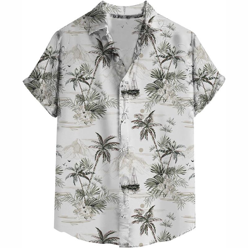 

Гавайська сорочка для чоловіків 3D-друк Тропічна рослина Пальма Короткий рукав Пляжна Літня Повсякденна Сорочка на ґудзиках Вуличний одяг 2XL