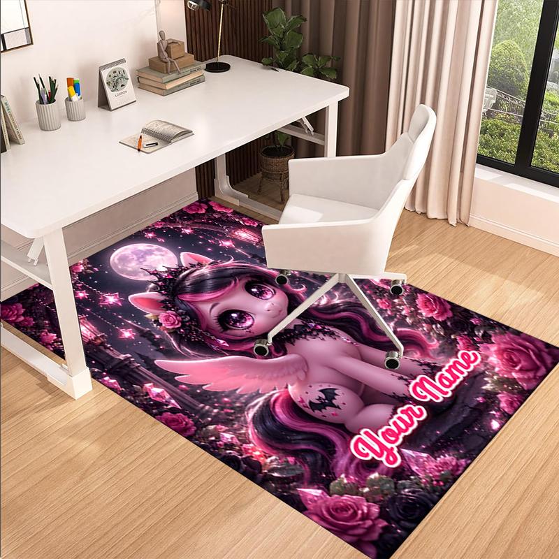 1PC Custom Name Fantasy Unicorn Moon Night Theme Floor Mat Ideal for Living Room, Game Rooms, Office, Bedroom,Floor Mat Playful Design