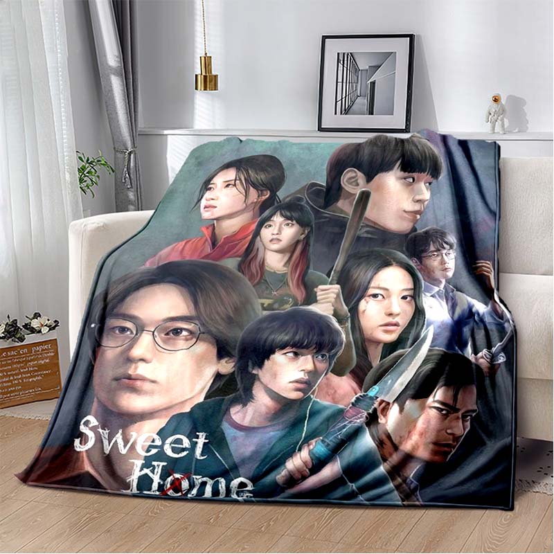 Sweet Home Kdrama Character Print Soft Flannel Throw Blanket Warm Cozy Sofa Bed Decorative Blanket For Home Use