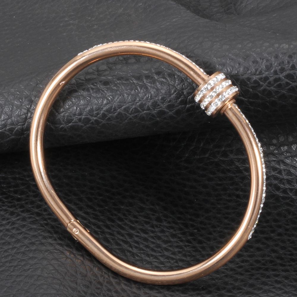 European & American 65MM 18K Gold Stainless Steel Bracelet with Ceramic Clay & Rhinestone Inlays