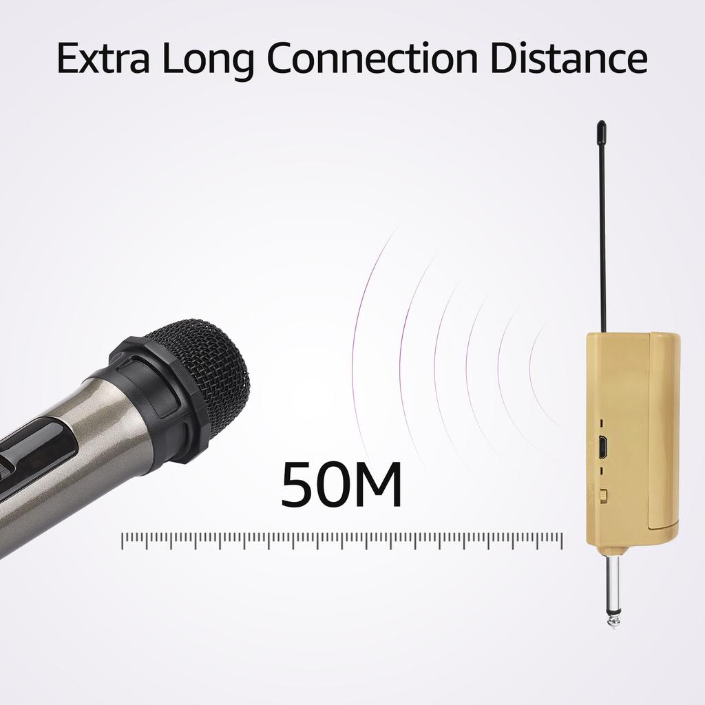 Handheld Wireless Microphone UHF Dynamic Mic with Portable Mini Receiver 6.35mm Plug Compatible with Speaker Karaoke System Home Theater System
