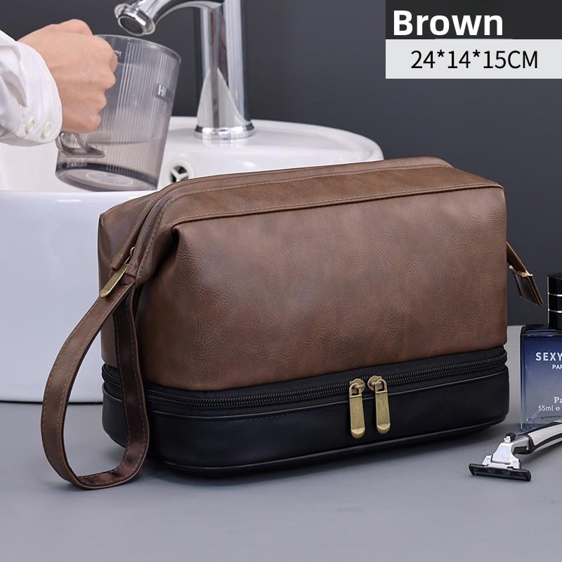 Vintage Luxury Double Layer Mens Wash Bag With Waterproof Pu Material For Travel And Daily Use