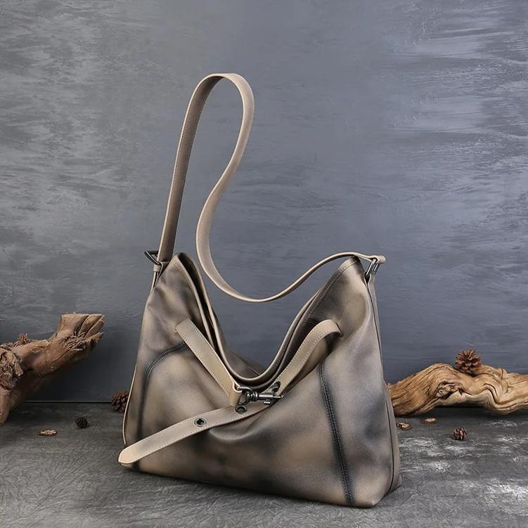 Johnature Genuine Leather Women's Bag Commuting Large Capacity Tote Bag Retro Lazy Shoulder Crossbody Bag