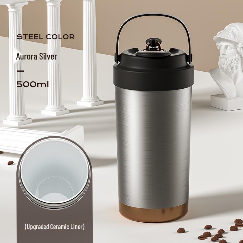 316 Ceramic Liner Thermos Cup for Female Students - Portable Travel Coffee Cup with Double Drink and Straw.