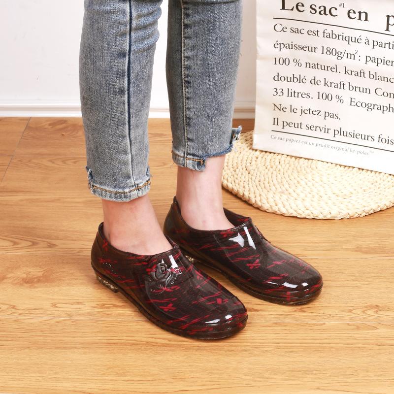 Water Shoes Low-top Shallow Rain Shoes Women's and Women's Rubber Shoes Non-slip Low Tube Plus Fixed Cotton Lint Rain Boots