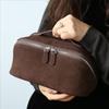 Frosted Genuine Leather Women Cosmetic Bag