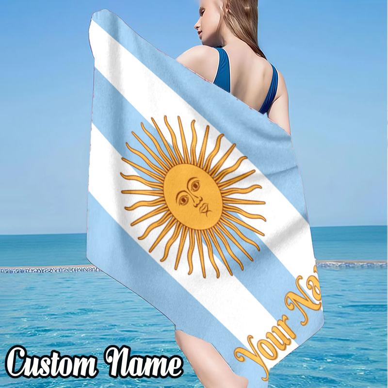 Custom Name Argentina Flag Beach Towel - Soft, Ultra-Absorbent Microfiber, Lightweight, Perfect for Beach, Parties, Travel, Camping