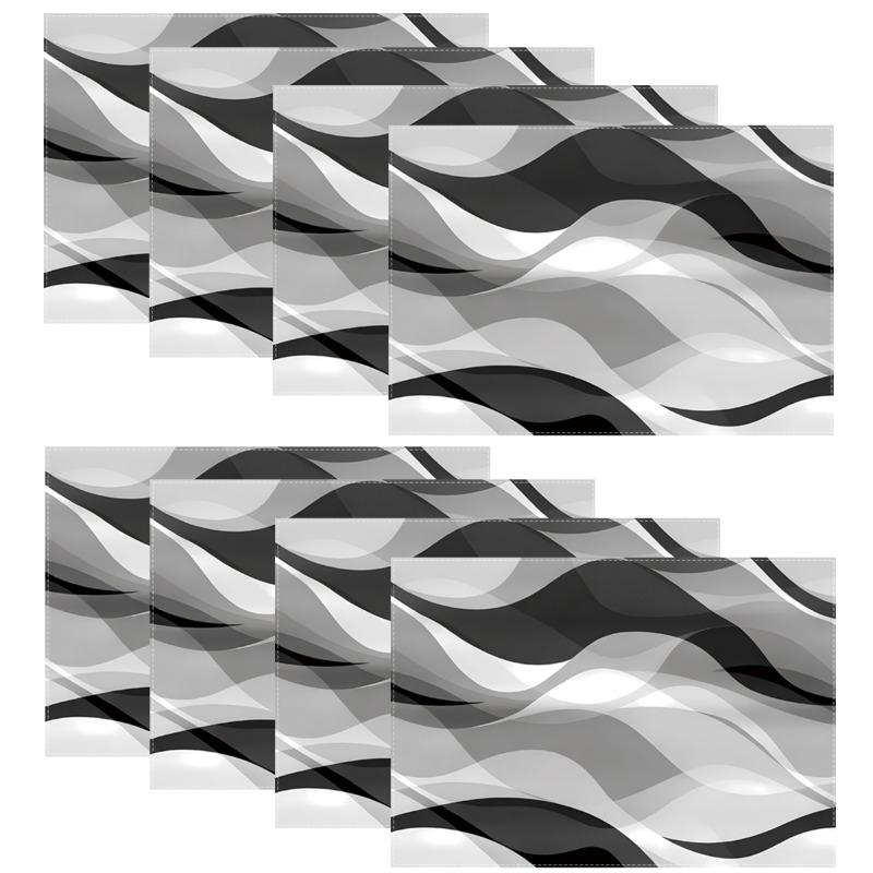 4/6/8 Pezzi Tovagliette Astratte Geometriche, 12,99 X 17,72 Pollici Nero Puro, Grigio Scuro, Grigio Chiaro E Bianco Gradiente E Blocchi di Colore Ondulati Sottobicchieri,