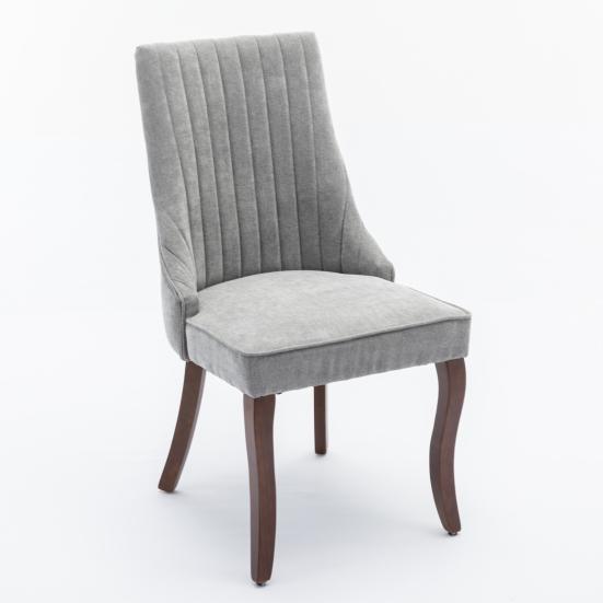 Rayon Cloth Flocking Linen Dining Chairs Channel Kitchen Dinner Chair Comfy Fabric Upholstered Accent Chair for Dining Room with Curved Solid Wood