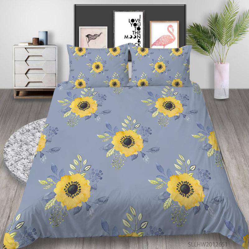 3D-Farbmuster bedruckte Bettwäsche, Einzelbett, Doppelbett, volle Größe, Vintage-Blumenmuster, Kissenbezug und Bettbezug, 2 oder 3 bequeme Heimdekoration