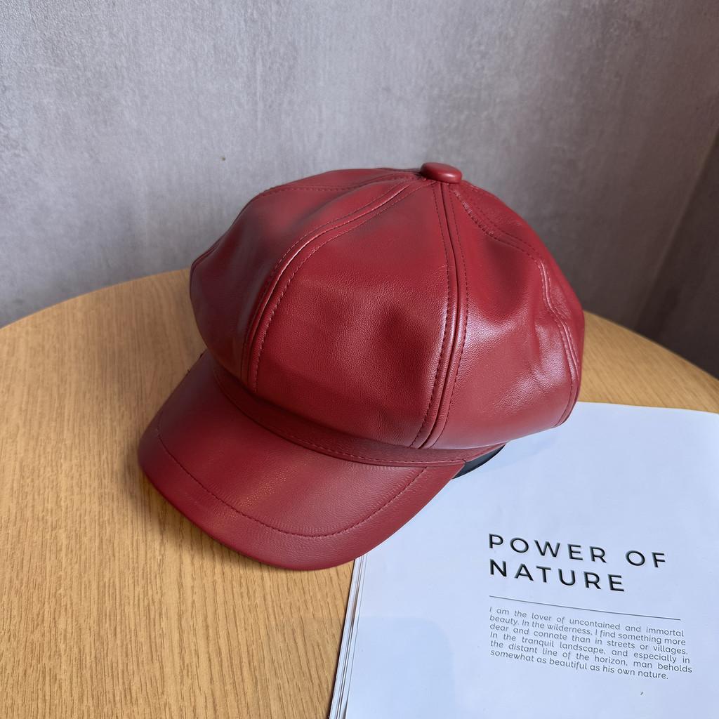 Retro Style Octagon Hat For Girls In Pu Leather With Sunshade And Breathability