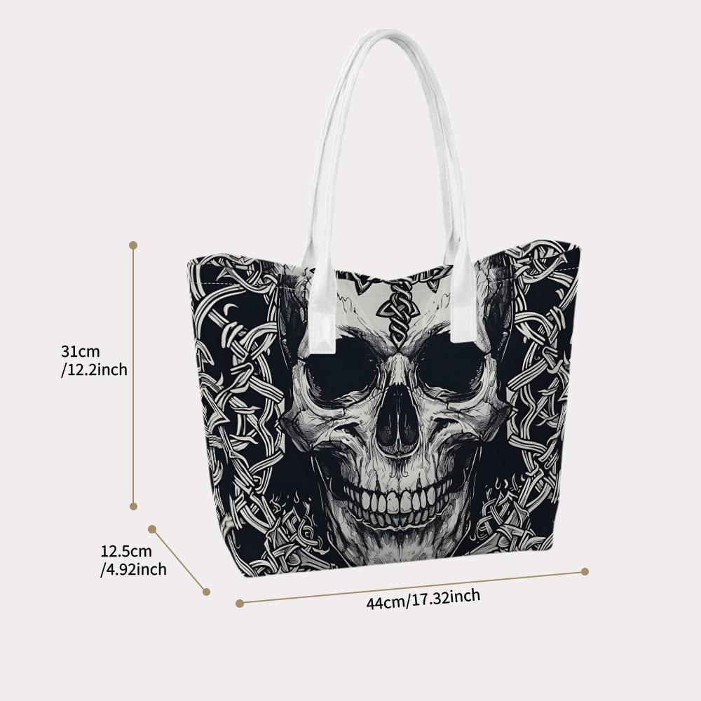 Gothic Skull Printed Tote Bag Vintage Style Large Carryall Shoulder Bag for Daily Use