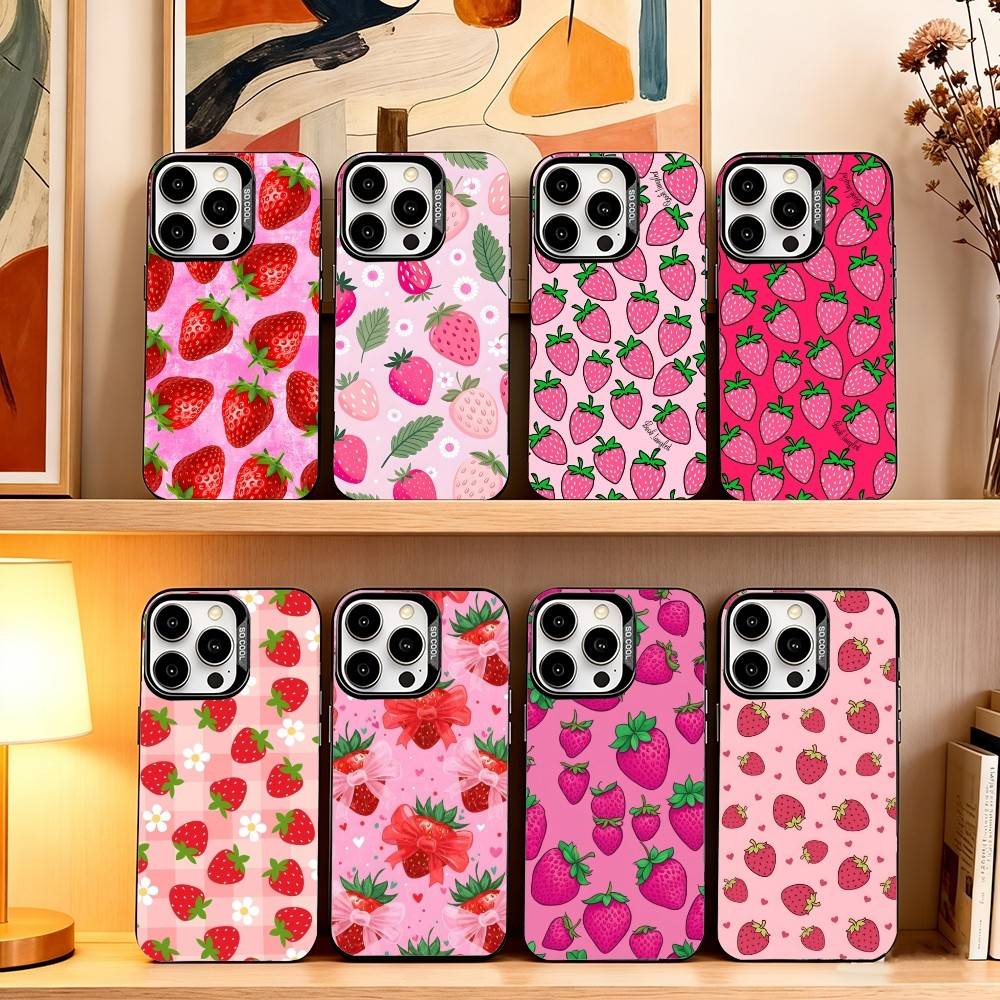 Cute Strawberry Phone Case For iPhone 17,16,15,14,13,12,11 Plus,Pro Max,XS,Colorful Silver Phone case Funda Cover