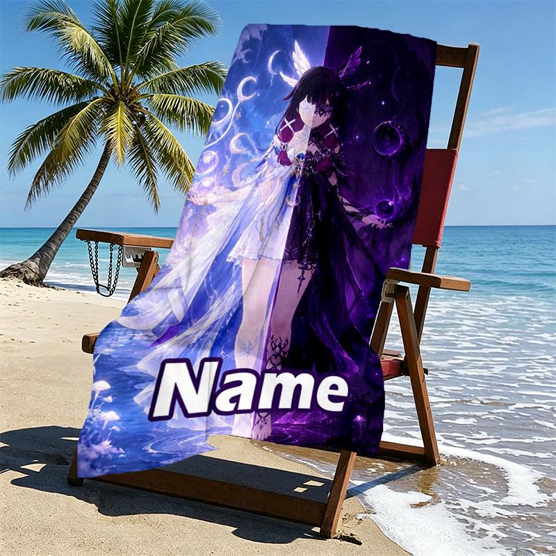 Custom Name Personalized Genshin Impact Print Beach Towel, for Trip Camping Beach Party Home Decor, Birthday Gift for Family & Friends