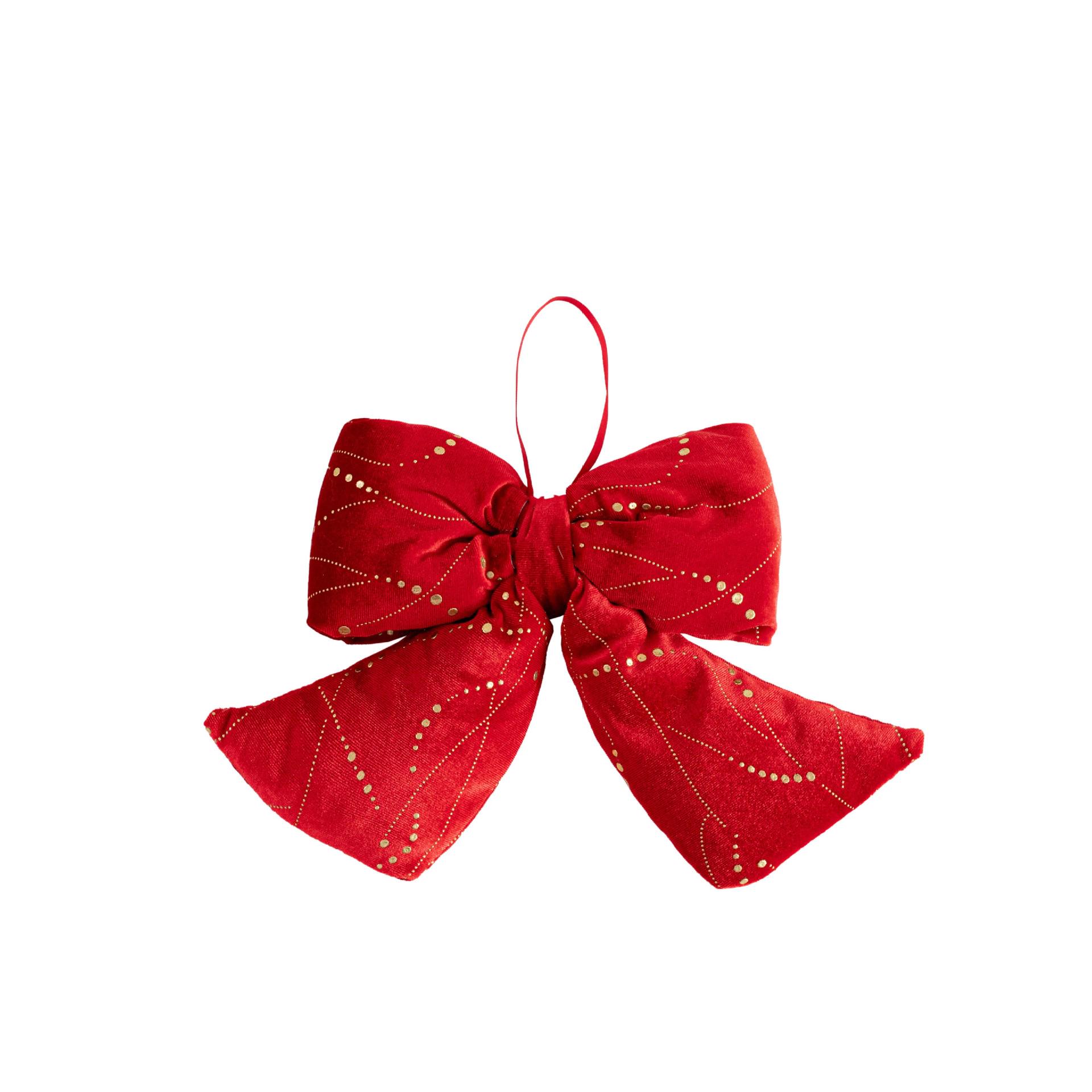 Red Velvet Christmas Tree Bow with Gold Stamping - Decorative Large Bowknot