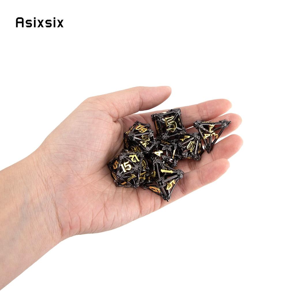7 Pcs Black Golden Leaf Flower Metal Dice Hollow Metal Polyhedral Dice Set Suitable for Role-Playing RPG  Board Game Card Game
