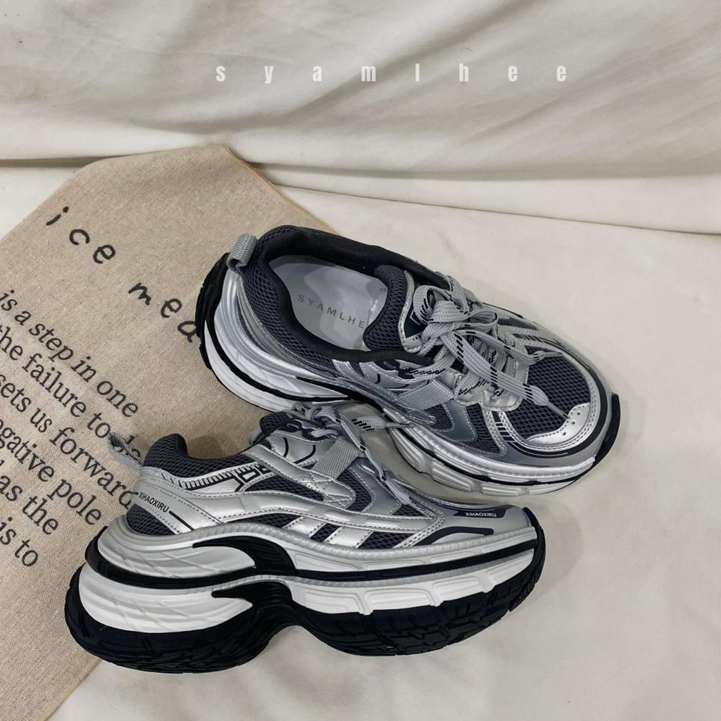 Mesh breathable silver dad shoes girl 2025 autumn new thick-soled versatile thin super fire sports casual shoes