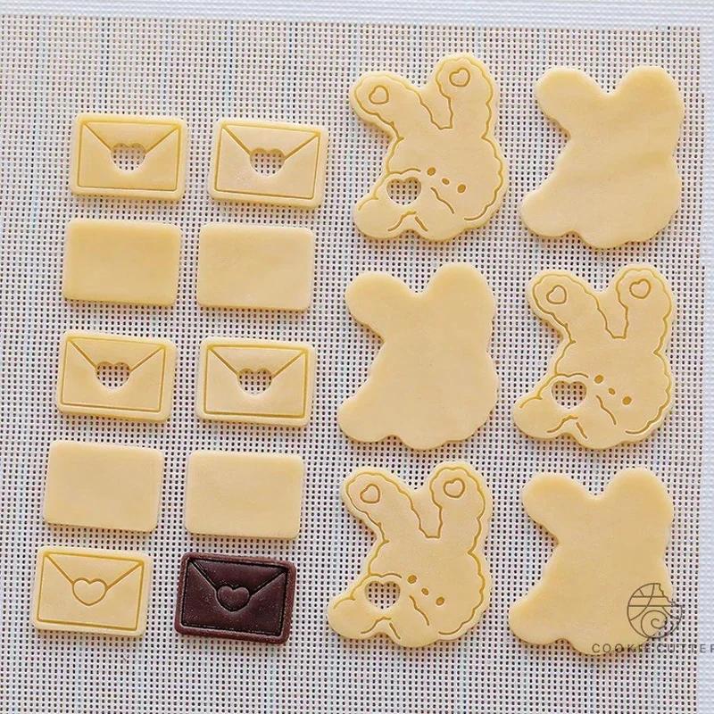 Happy Valentine's Day Cookie Cutter Cartoon Jam Envelope Heart Rabbit Biscuit Fondant Embosser Stamp Molds DIY Cakes Decorations