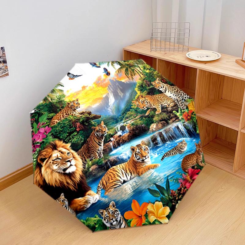 1 PC Automatic Folding Umbrella - Tiger Jungle Wildlife Pattern, Portable & Foldable Design with 8 Ribs, Christmas Birthday Gifts