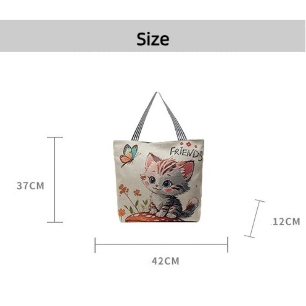 Cute Cartoon Print Single Shoulder Bag Large Capacity Street Style Tote Bag Canvas Bag Students