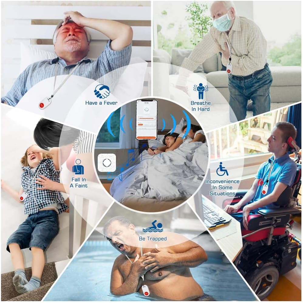 WiFi Caregiver Pager Wireless Call Button Nurse Alert System for Home/Elderly/Patient/Disabled with Phone App One Call Button One WiFi Receiver(only