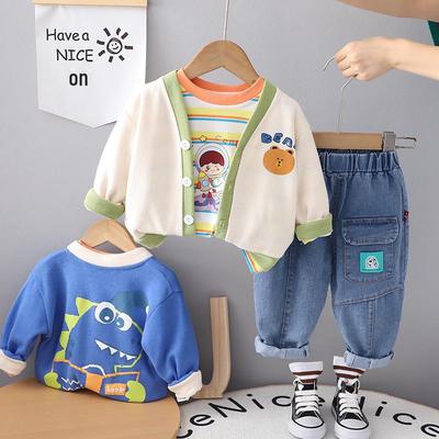 2023 Erkek Çocuk İlkbahar ve Sonbahar Uzun Kollu Kazak Hırka Üç Parça Takım