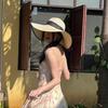 Straw hat women's sun protection summer oversized brim sunshade beach hat vacation foldable streamer bow hat women