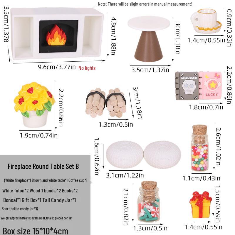 Dollhouse Christmas Mini Fireplace & Furniture Set with Futon Cushion Ornaments